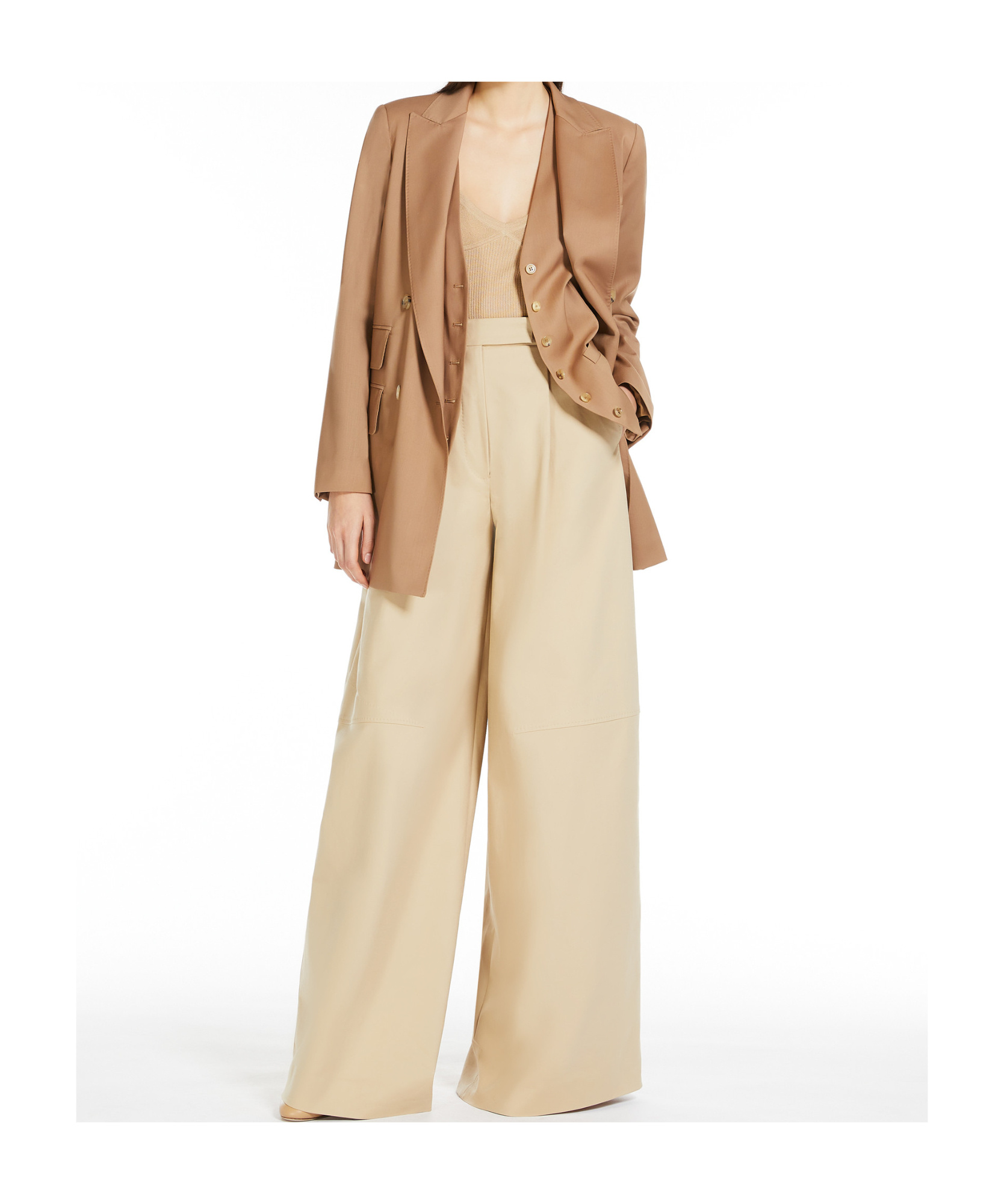 Max Mara 'mist' Double-breasted Longline Blazer In Nude