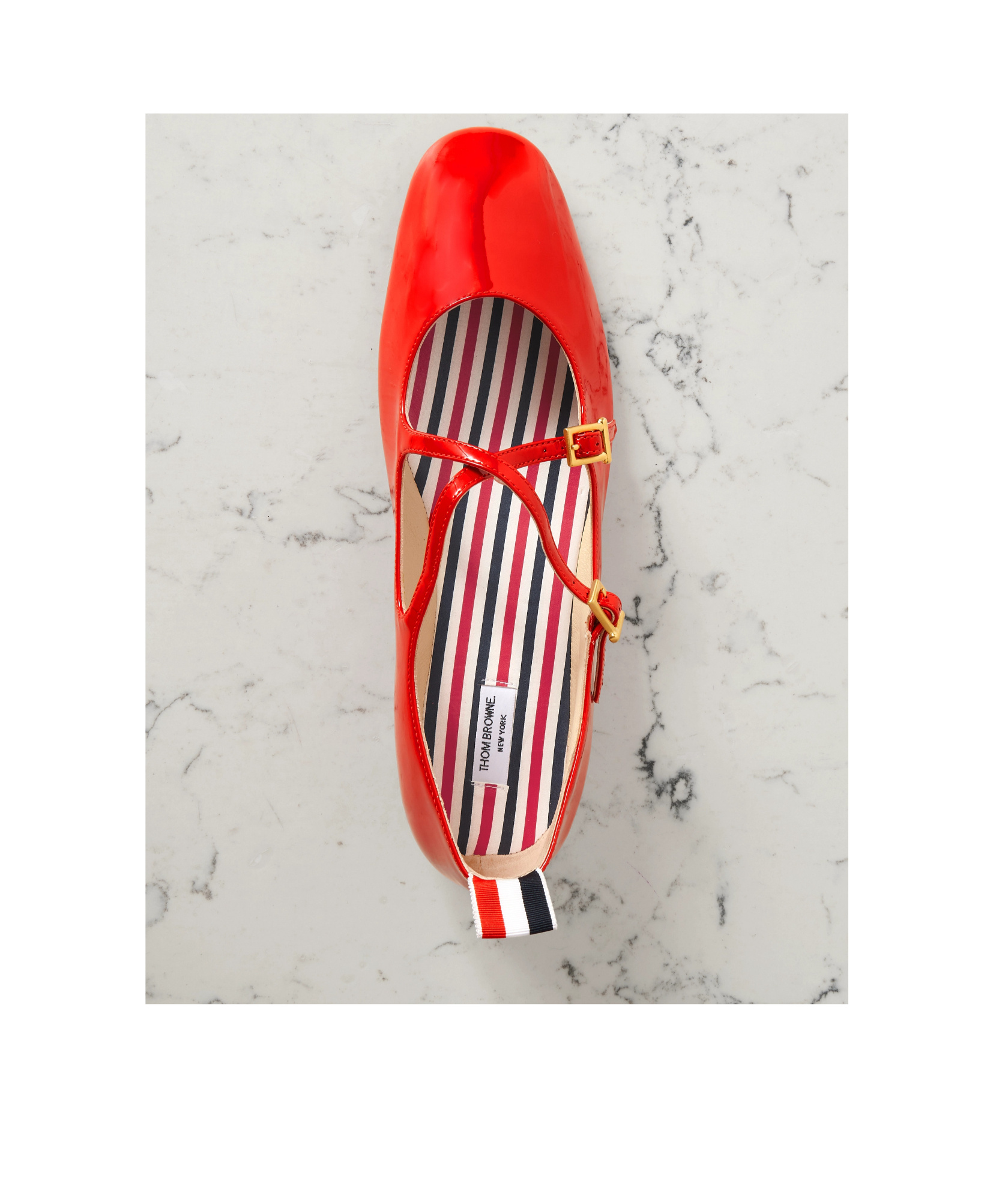 Thom Browne Grosgrain-trimmed Patent-leather Ballet Flats In Red