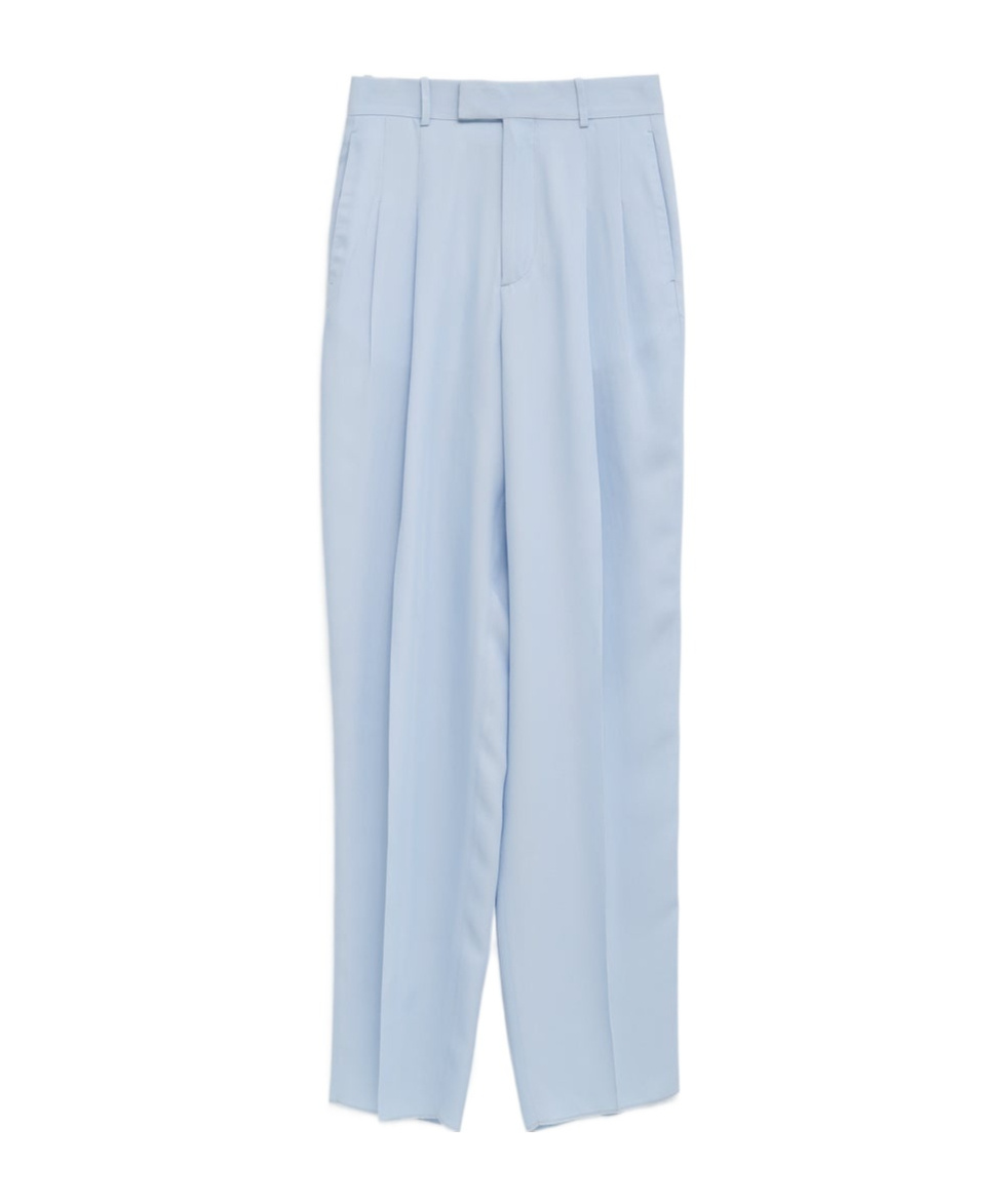 Shop Bottega Veneta Viscose And Silk Twill Straight Trousers In Blue