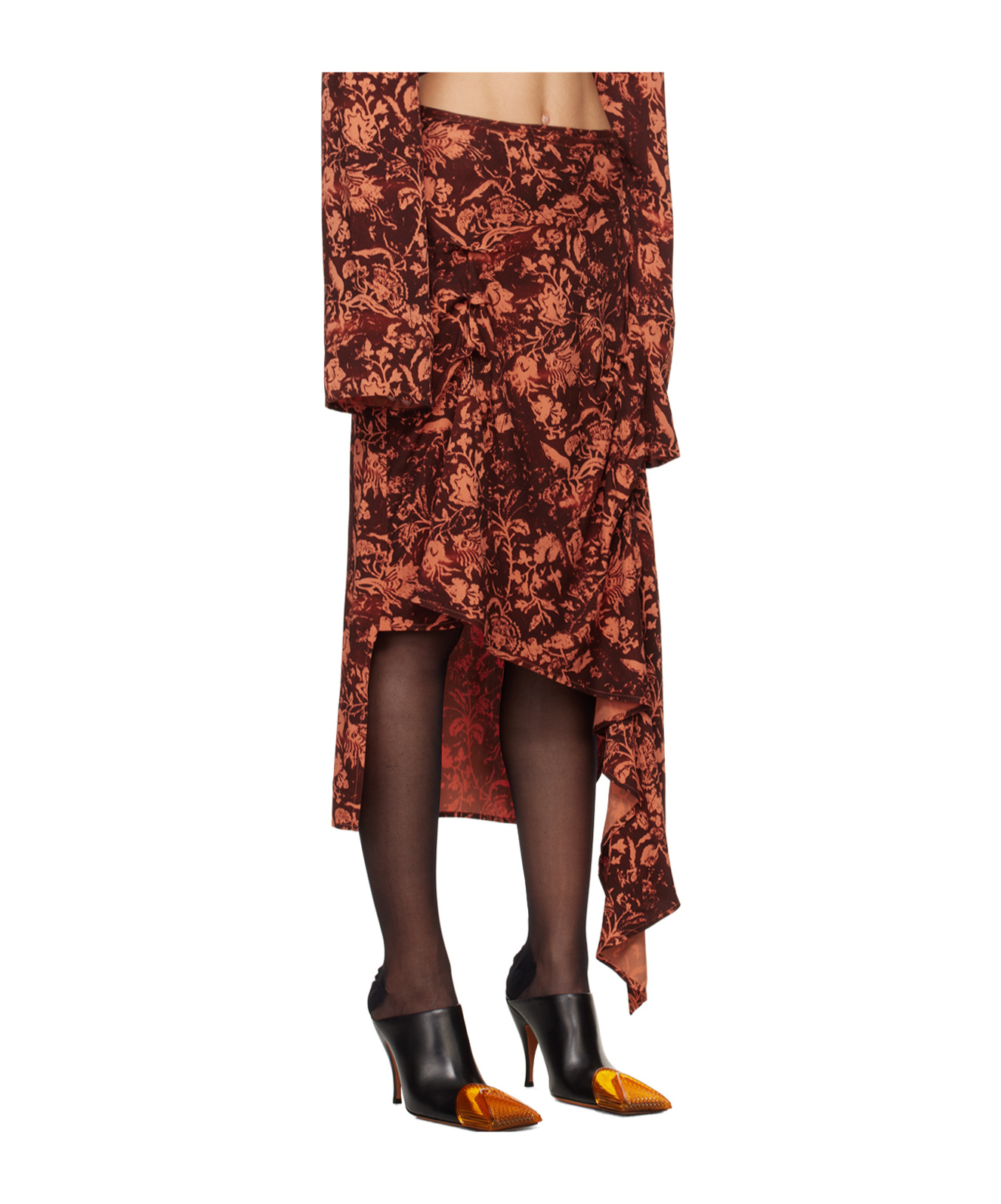 Jade Cropper Drapierter Rock Mit Blumen-print In Orange