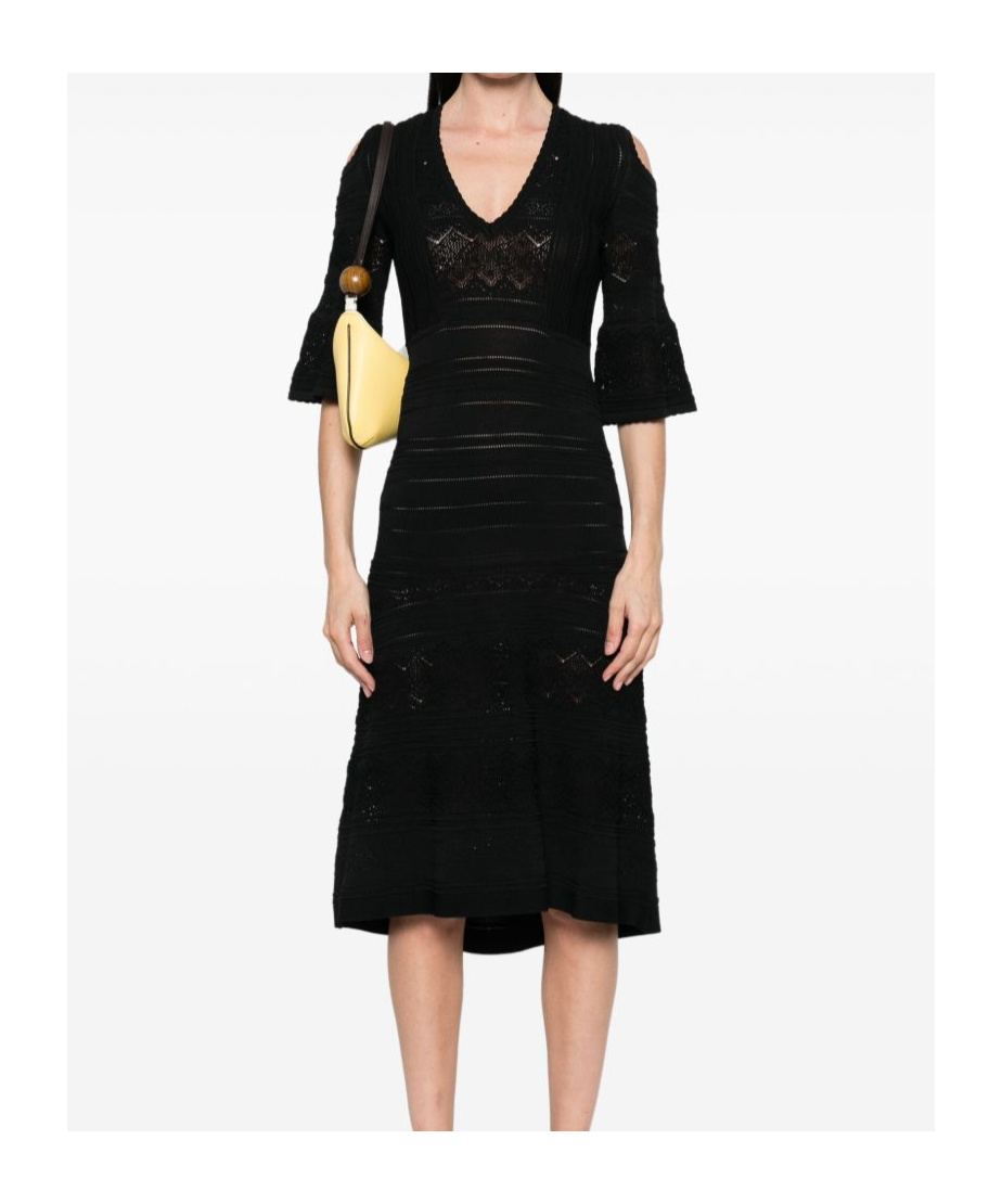 Twinset Twin-set Cut-out Black Dress With Flared Skirt In Black