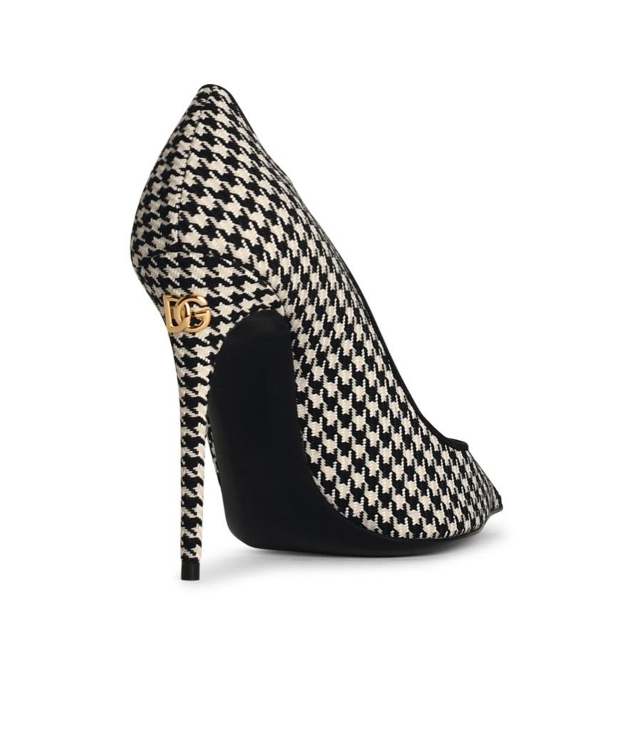 Dolce & Gabbana Houndstooth Pointed Toe Stiletto Heel Pumps In Black