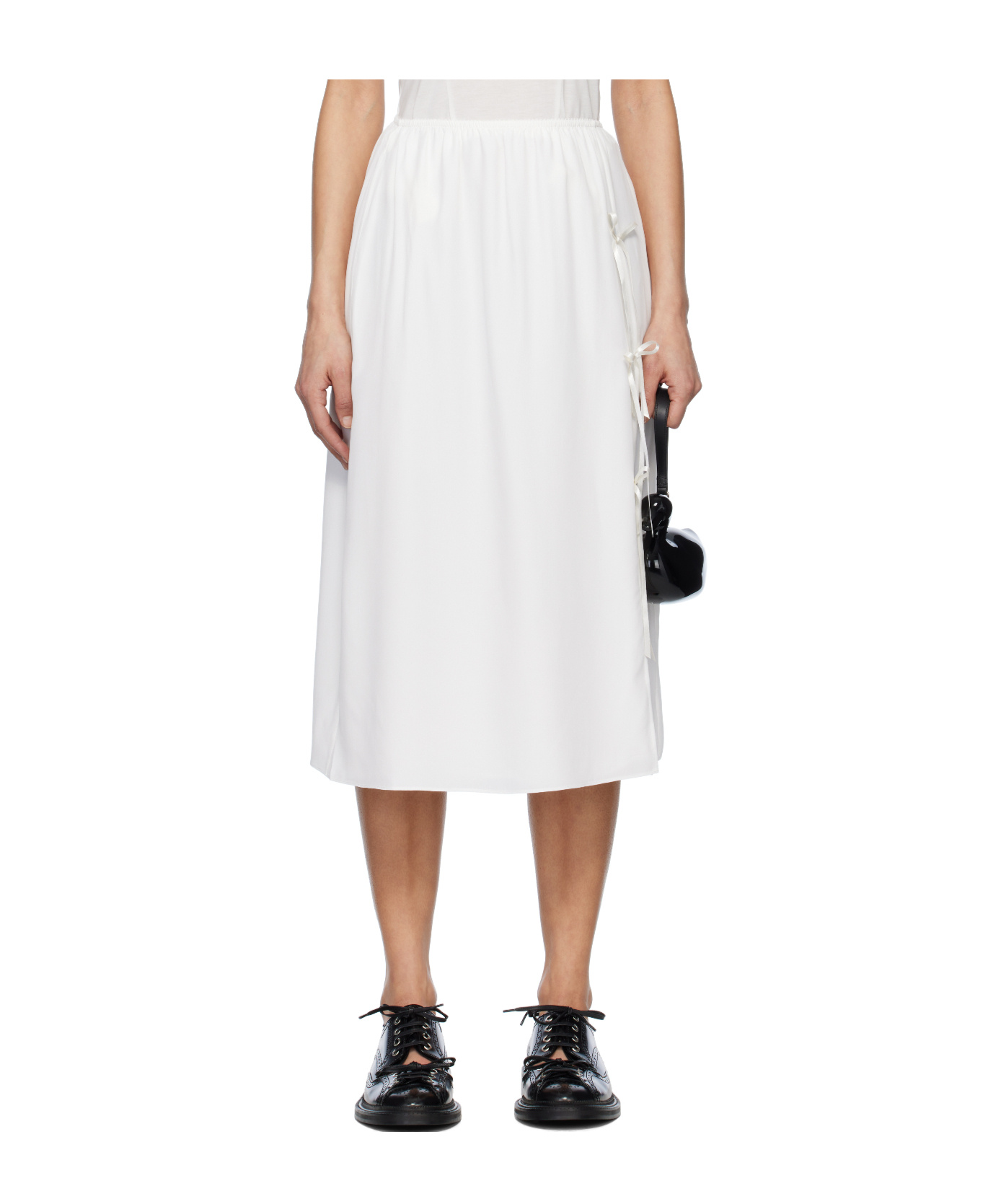 Simone Rocha White Bow Slit Column Midi Skirt In White