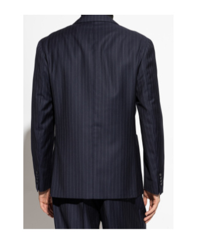 Officine Generale Kane Double-breasted Pinstriped Virgin Wool Blazer In Blue
