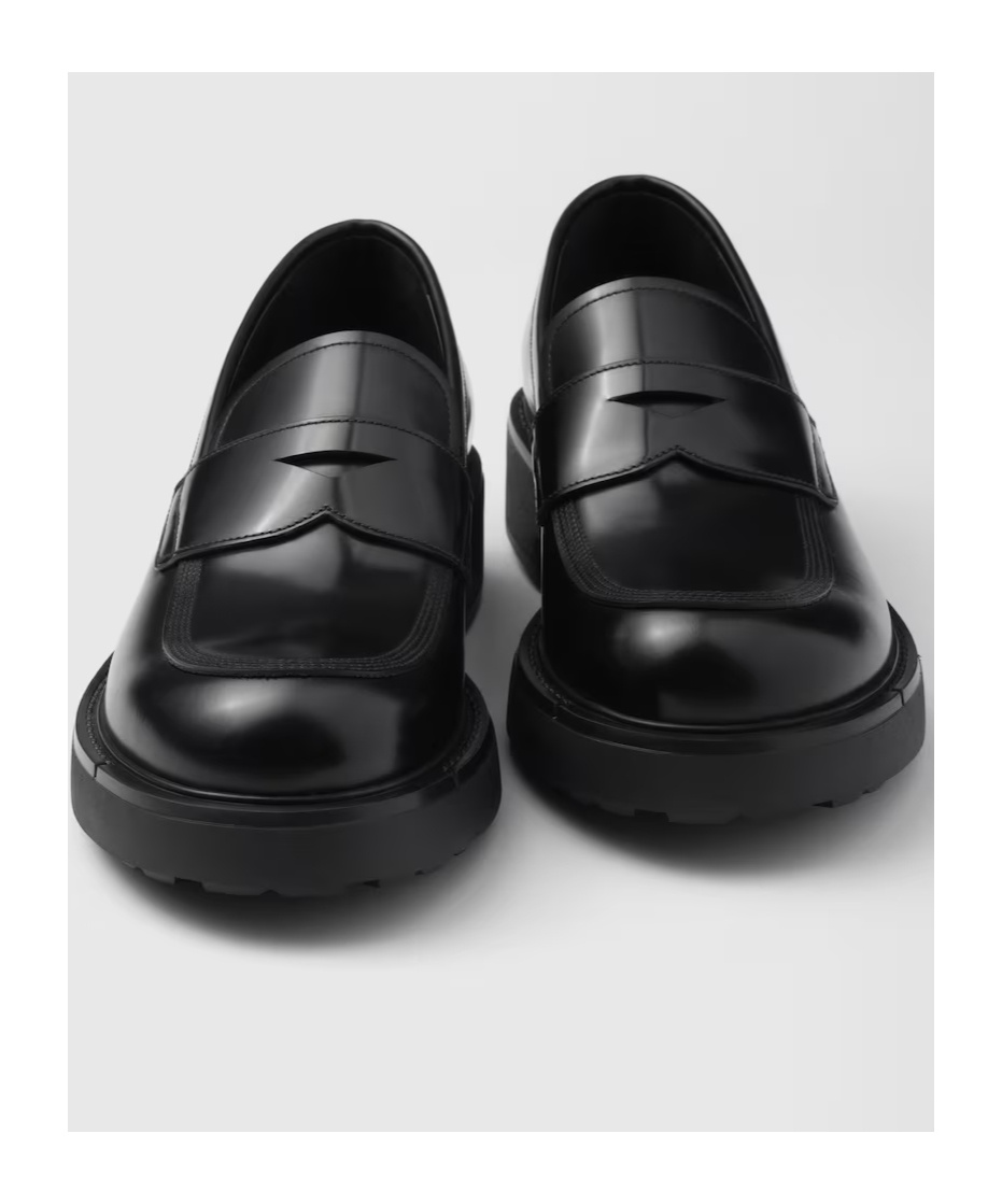 Prada Black Brushed Leather Loafer In Black