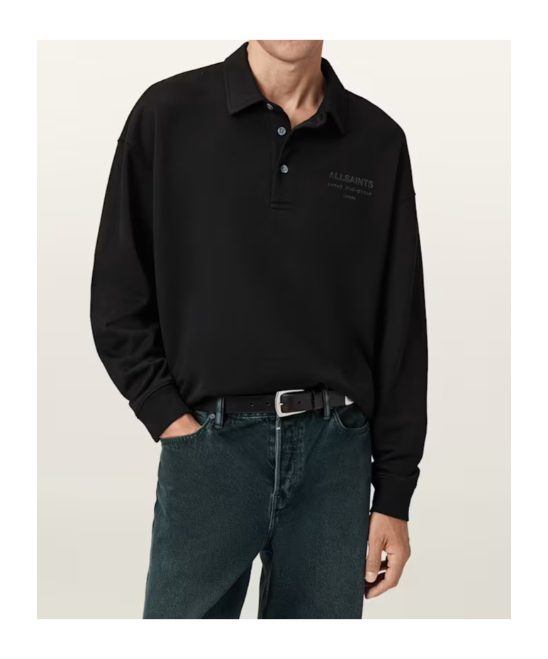 Allsaints Underground Zip-up Collar Sweatshirt In Black