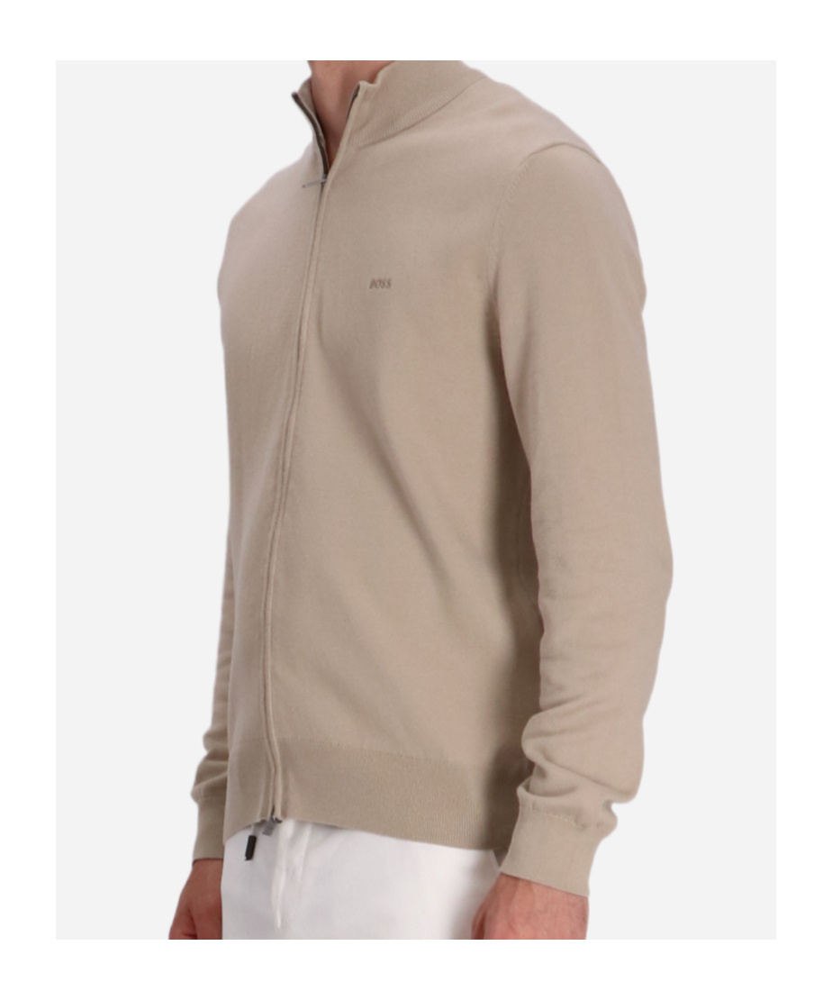 Hugo Boss Palano Zipped Cotton Sweatshirt In Neutral