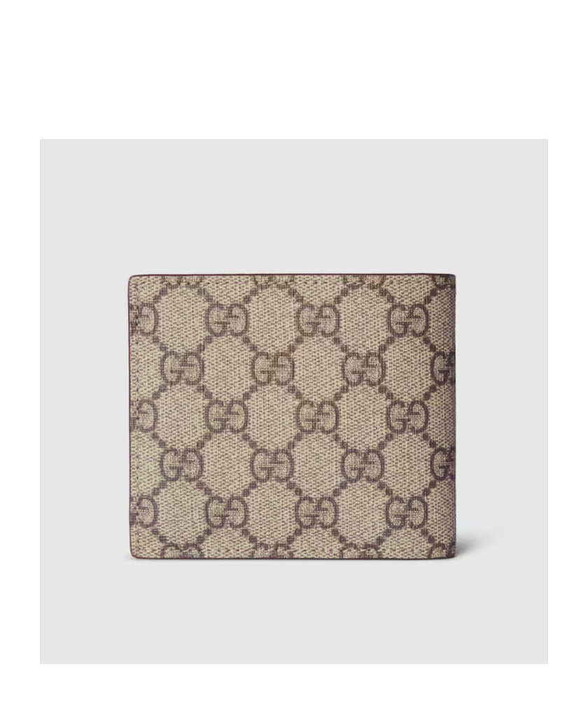 Gucci Gg Supreme Fabric And Leather Wallet With Frontal Logo In Nude