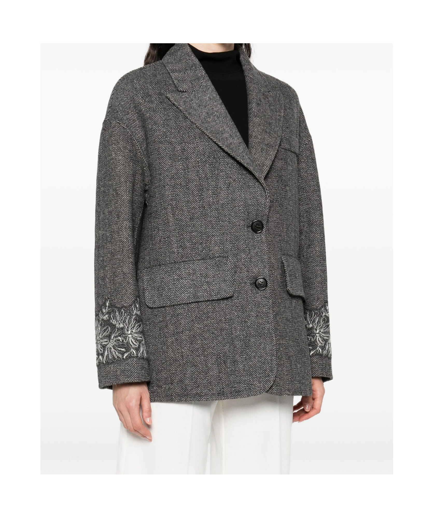 Ermanno Firenze Herringbone-pattern Blazer In Gray