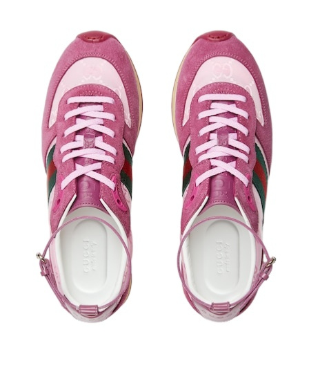 Gucci Nora Web Stripe Suede Sneakers In Pink