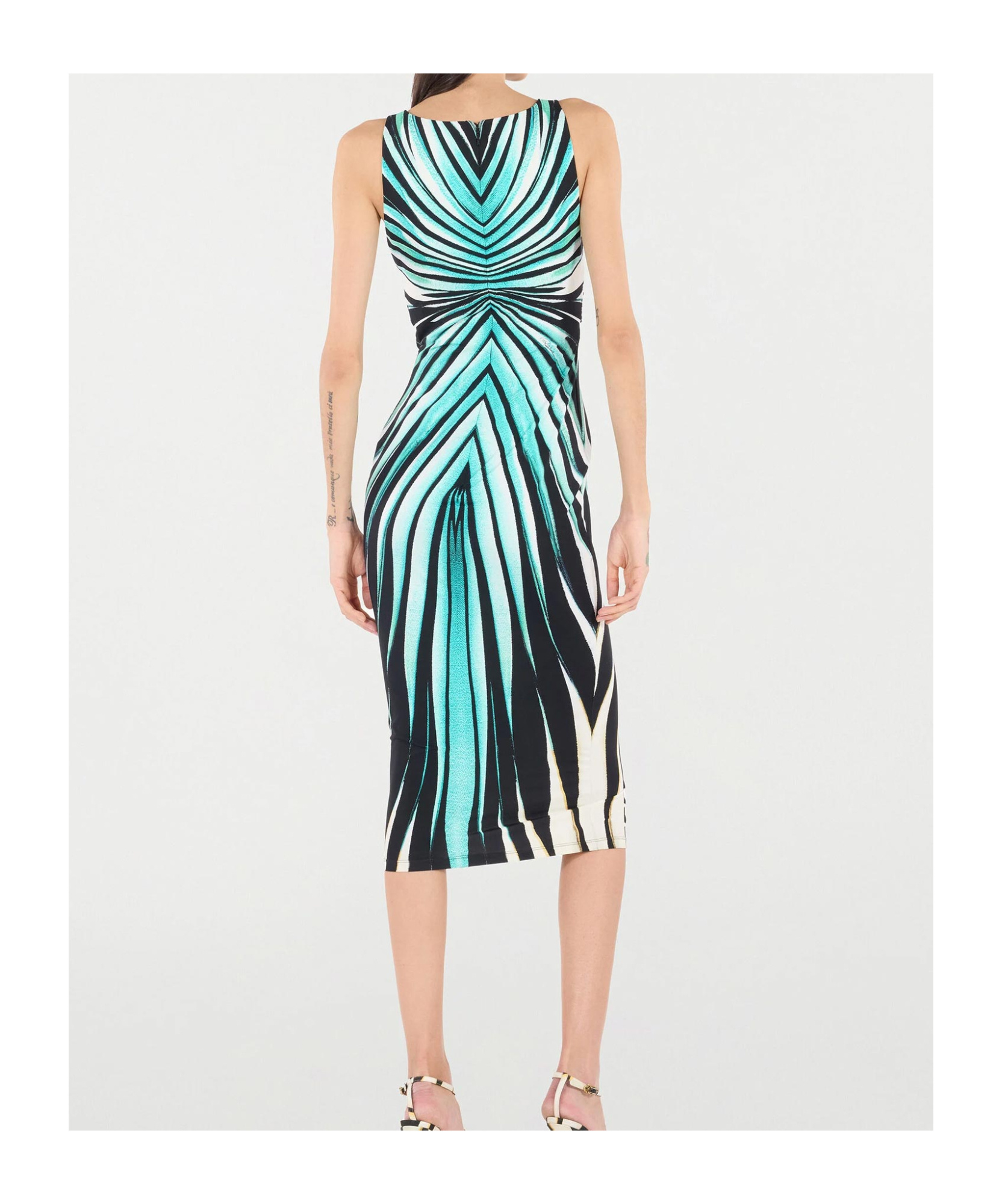Roberto Cavalli Womens Turchese Striped Plunge Stretch-woven Midi Dress In Blue