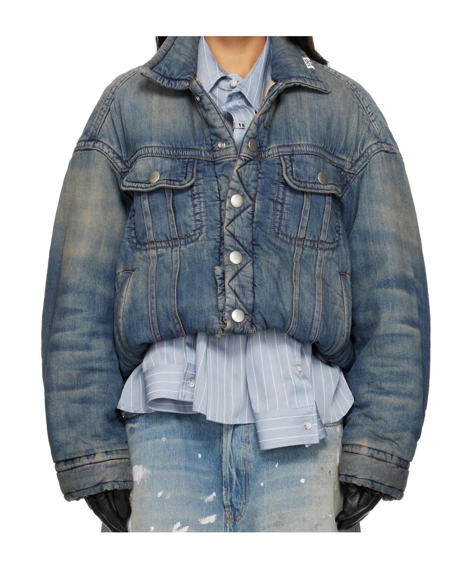 Miharayasuhiro Rolled-up Hem Down Denim Jacket In Purple