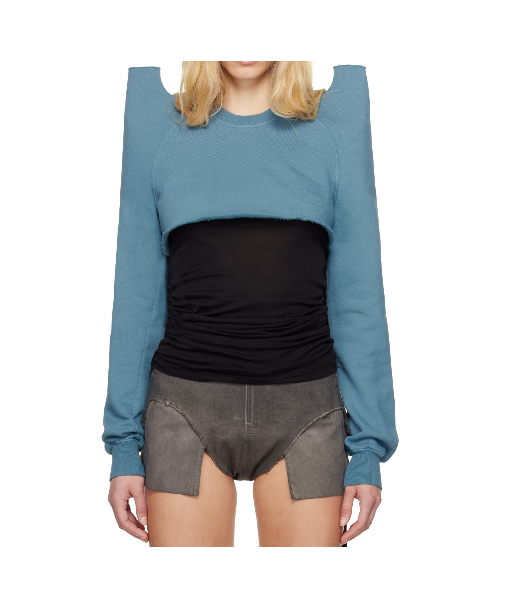 Rick Owens Drkshdw Blue Hollywood Cropped Tecsweat Sweatshirt In Toothpaste