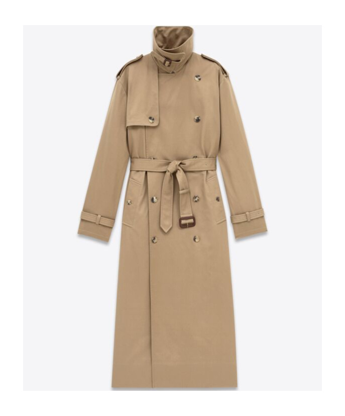 Saint Laurent Double-breasted Belted Trench Coat In Nude