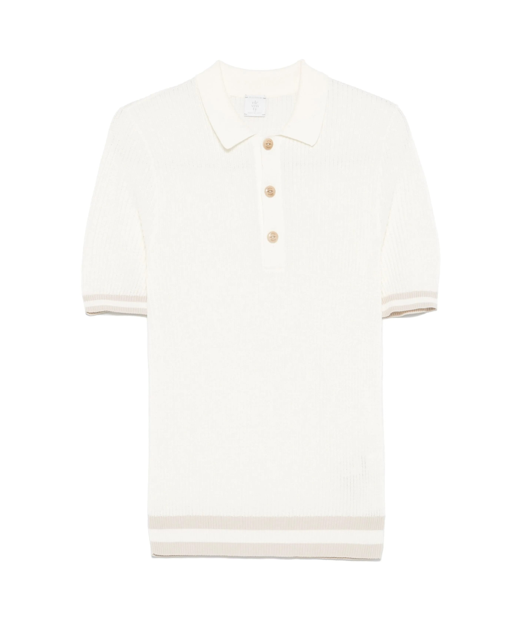 Shop Eleventy Ribbed Knit Polo Shirt In White
