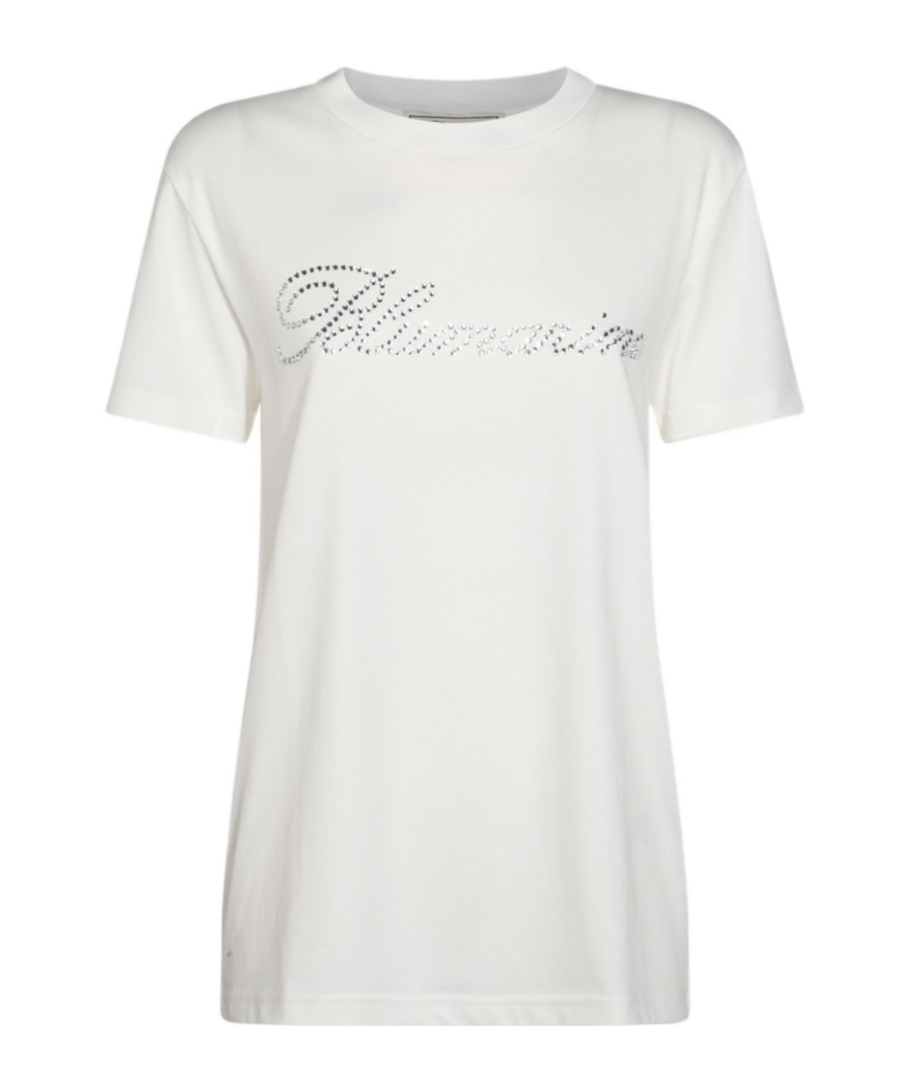 Blumarine Rhinestone-logo T-shirt In White