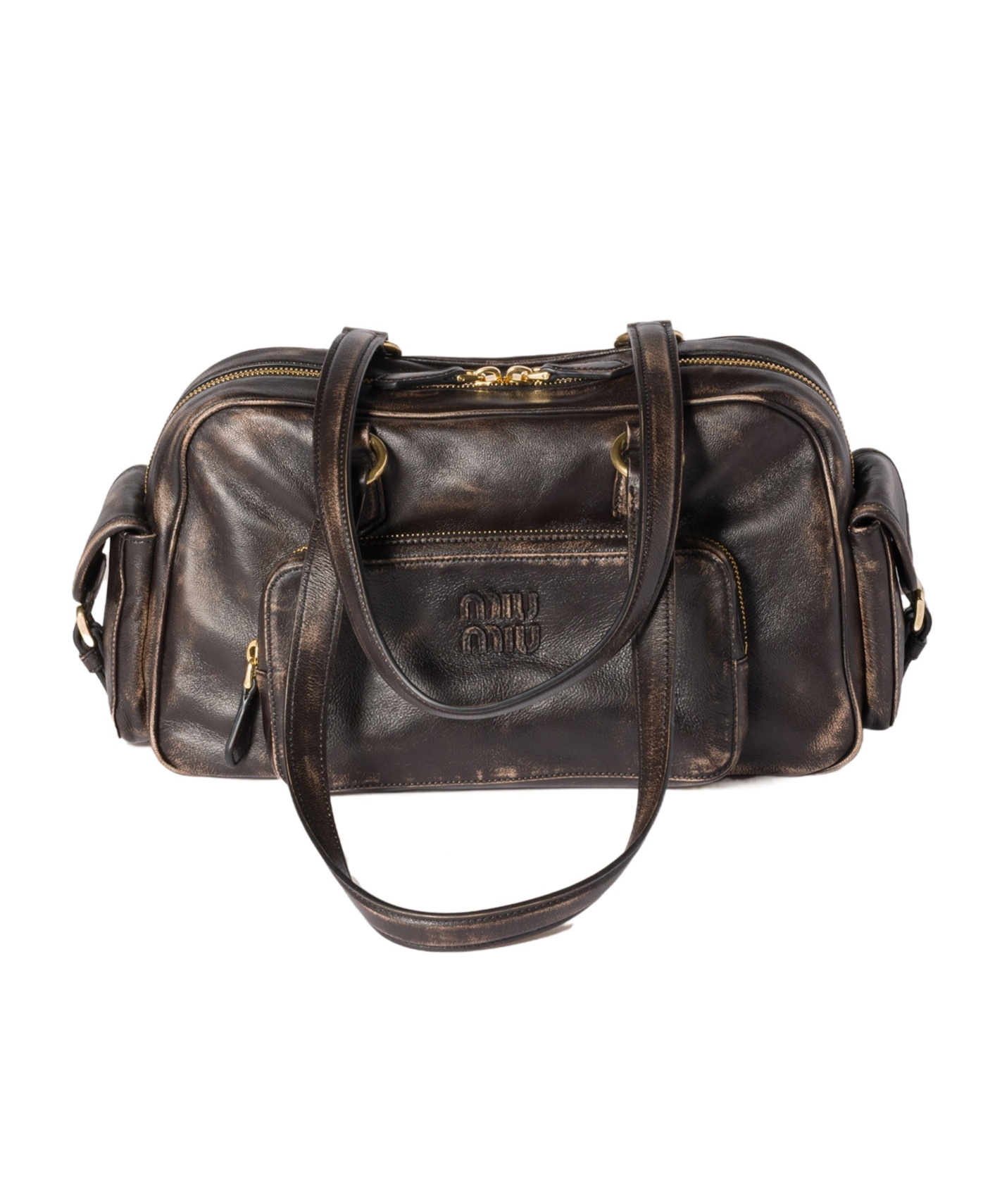 Miu Miu Pocket Nappa Leather Top-handle Bag In Brown