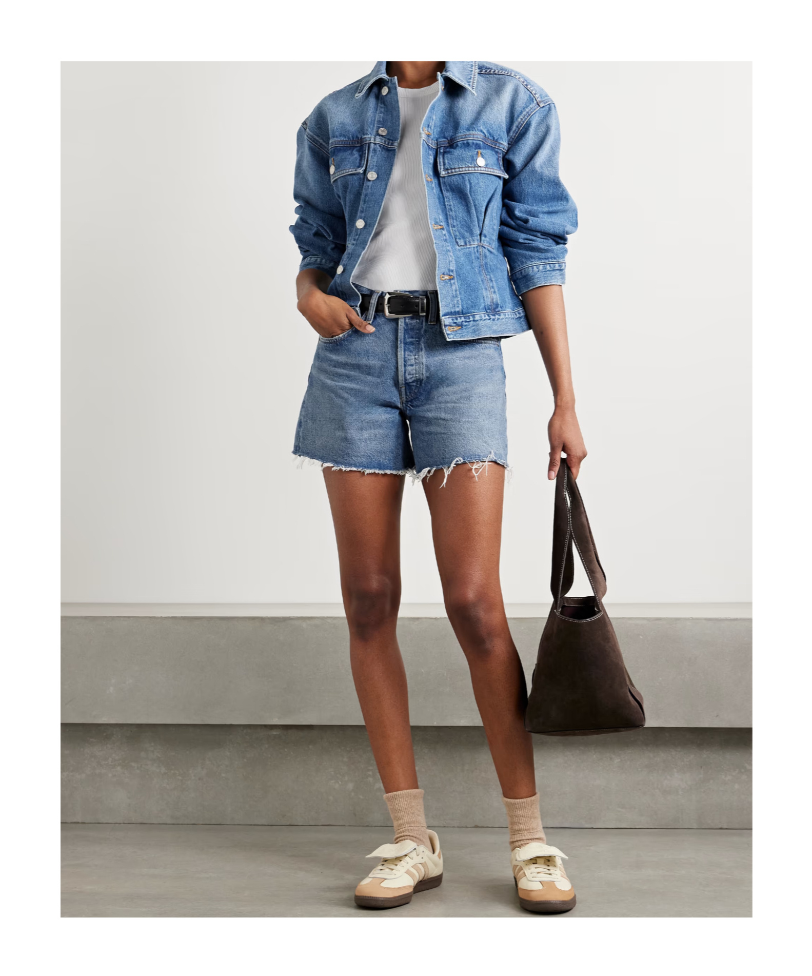 Agolde Ripped Denim Shorts In Blue