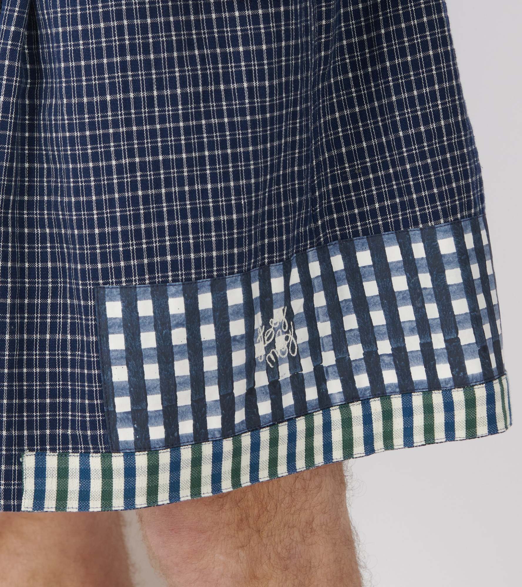 Story Mfg. Bridge Shorts Indigo Picnic Handloom In Blue