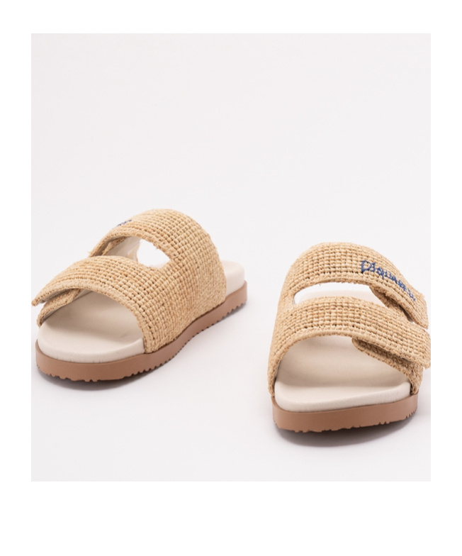 Dsquared2 Summer Lovers Natural Rafia Sandals With Embroidery In Nude