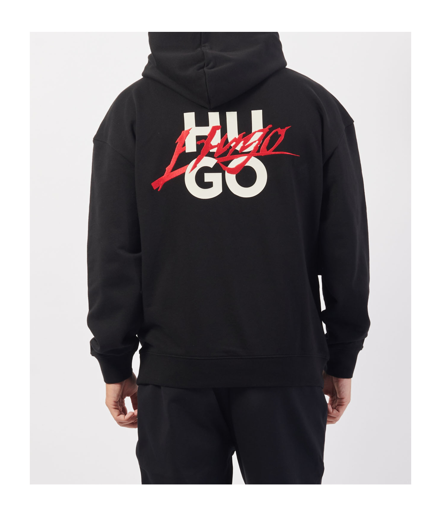 Hugo Boss Dlogolong Cotton Logo Embroidered Relaxed Fit Hoodie In Black