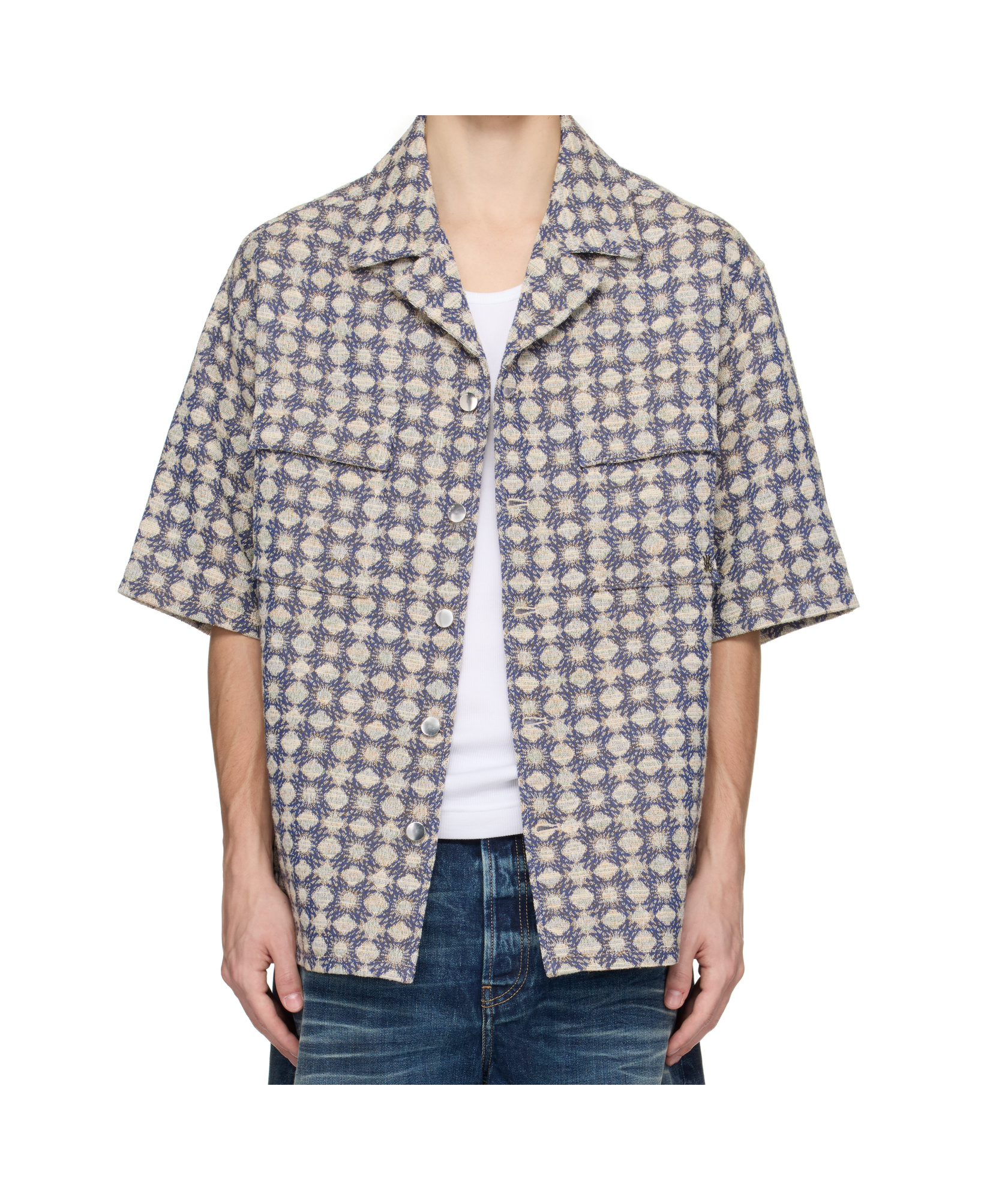 Amiri Ma Quad Boucle Camp Shirt In Gray