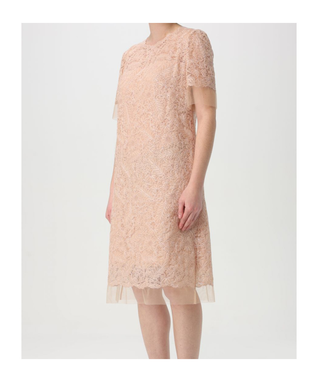 Shop Ermanno Scervino Lace Midi Dress In Nude