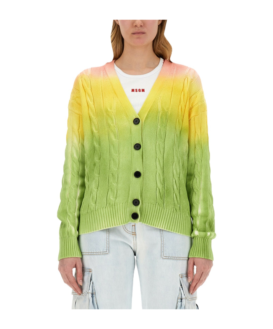 Msgm Gradient Design Cardigan In Green
