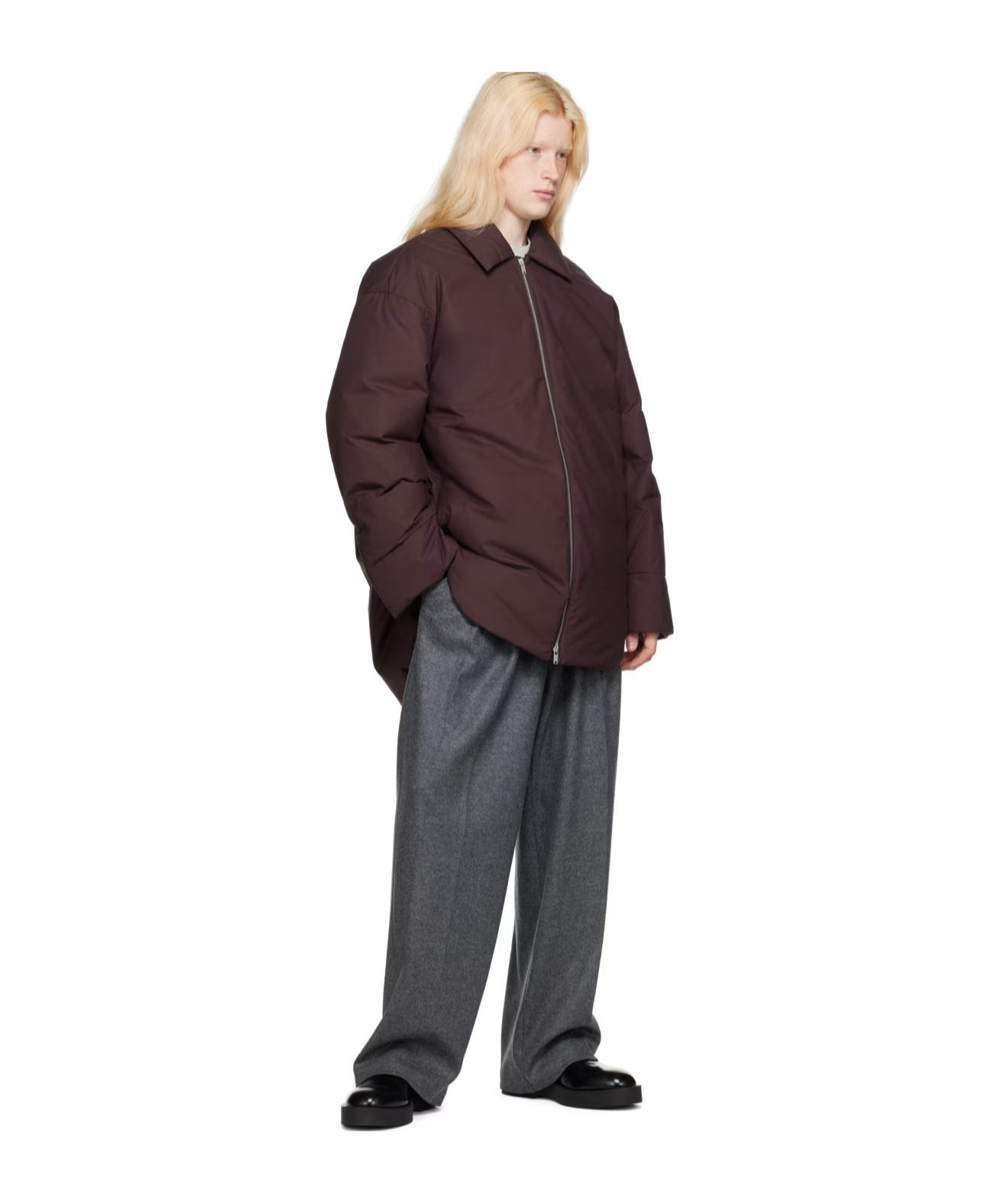Jil Sander Bordeaux Shirt With Classic Collar And Front Zip Closure In Black