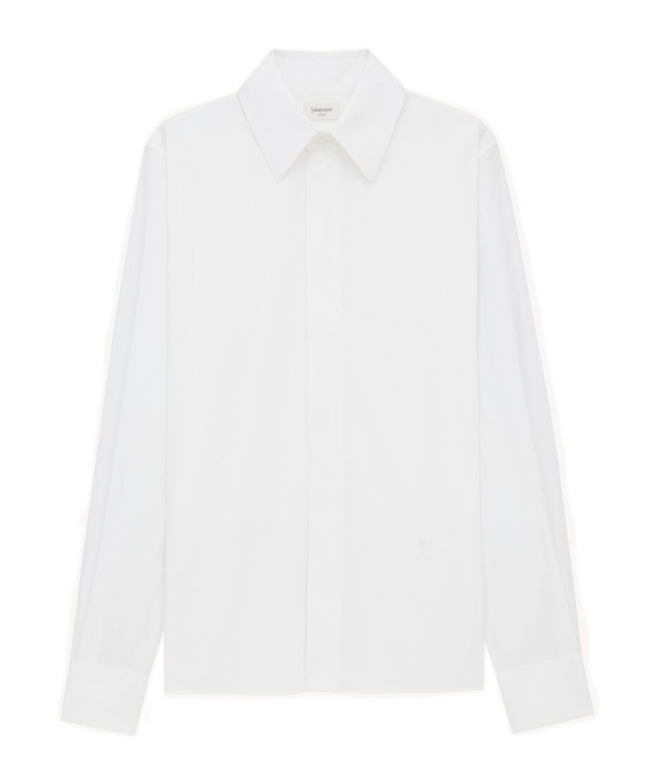 Saint Laurent Cassandre Shirt In Self-stripe Cotton Poplin In White