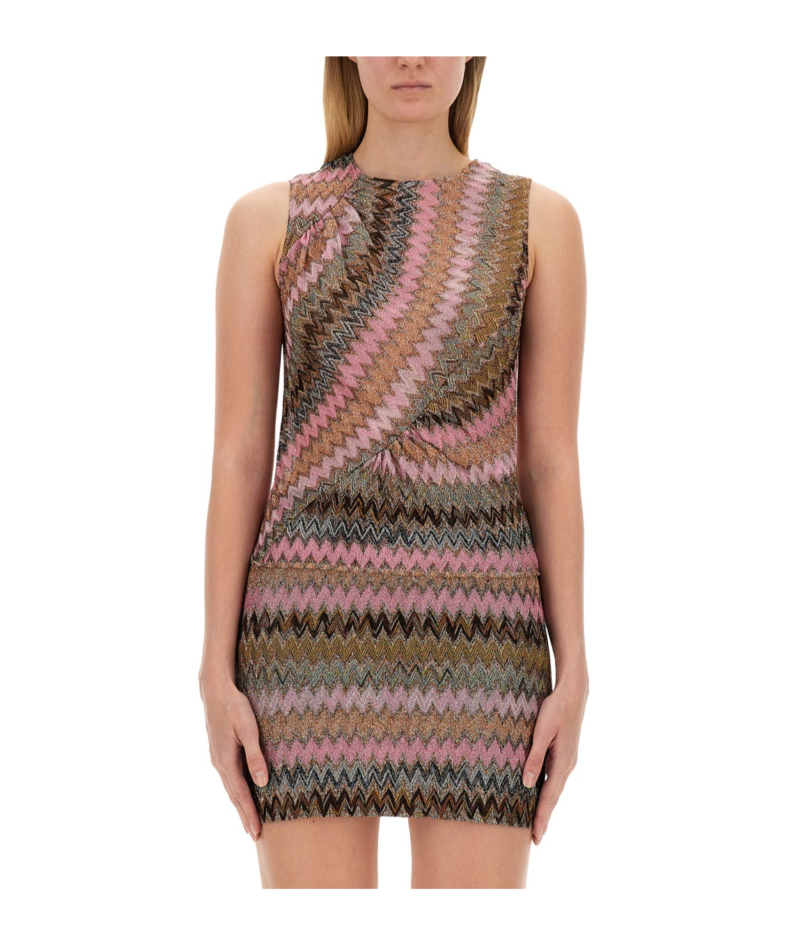 Missoni Zigzag Crewneck Sleeveless Top In Brown