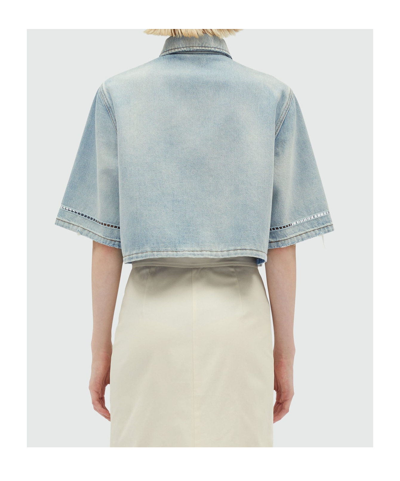 Msgm Cropped Shirt In Light Washed Denim In Gray