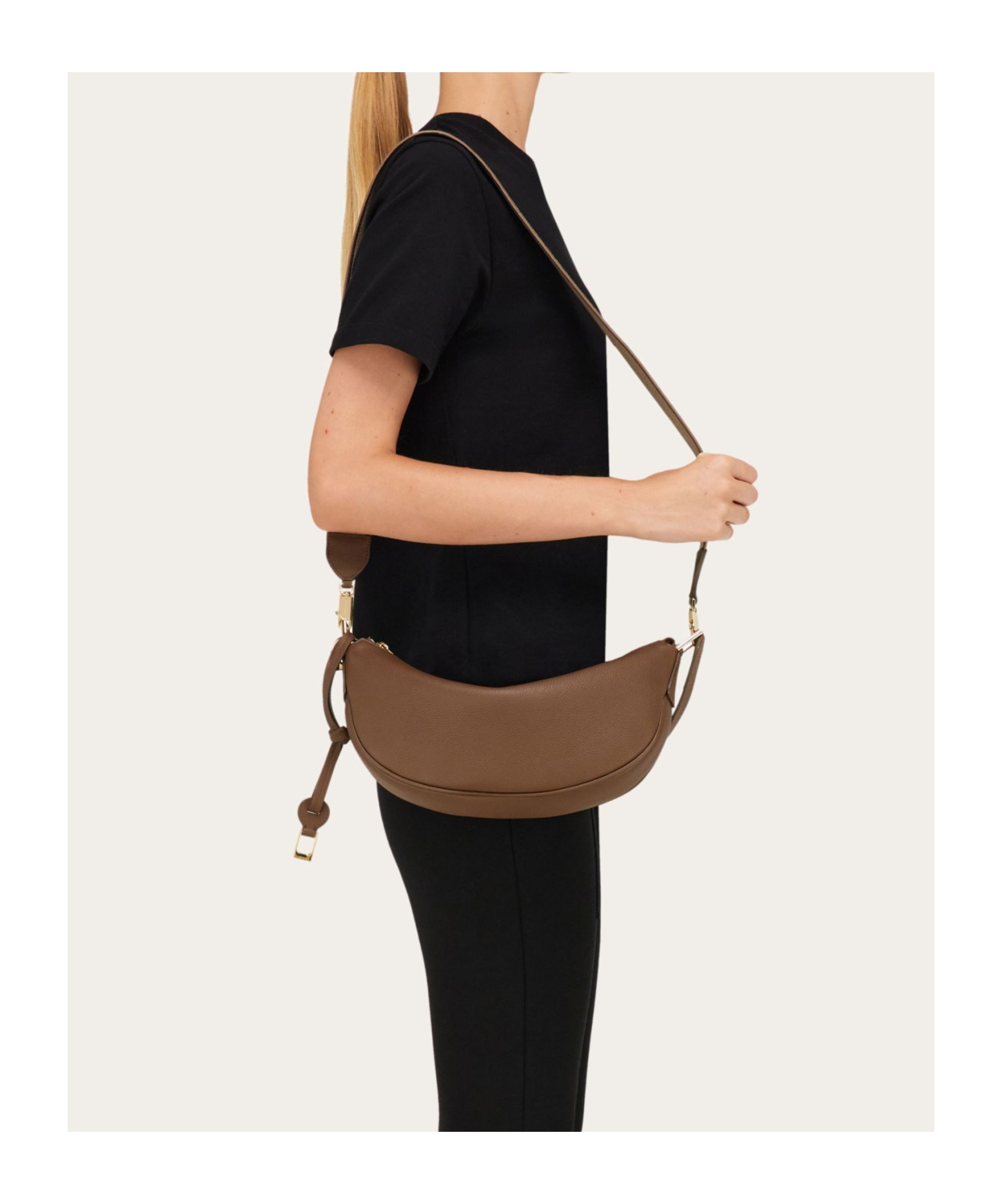 Ferragamo Semi-moon Small Stray Bag In Brown