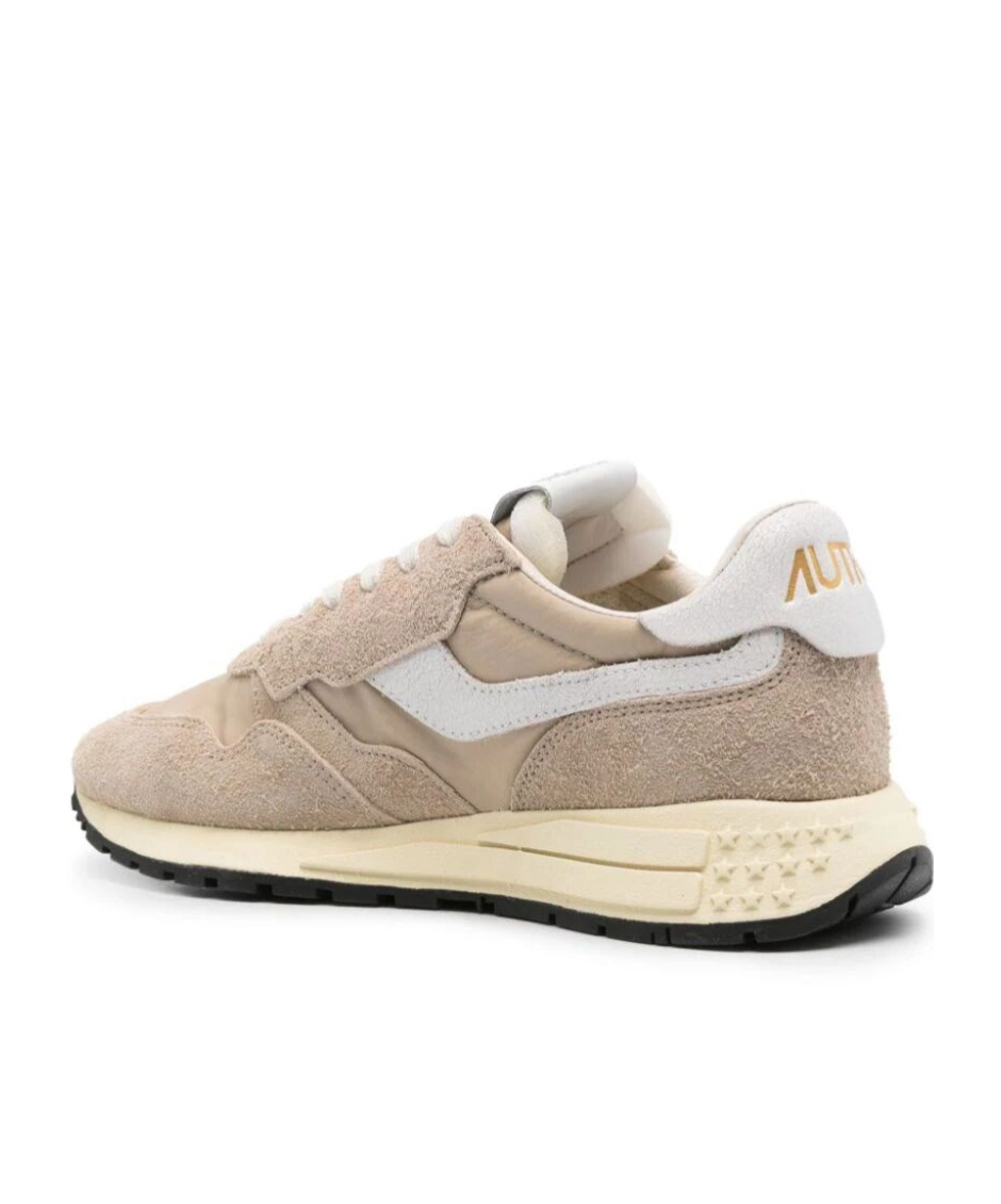 Autry Reelwind Low Nylon And Leather Craquele Pepper And White Sneakers In Nude