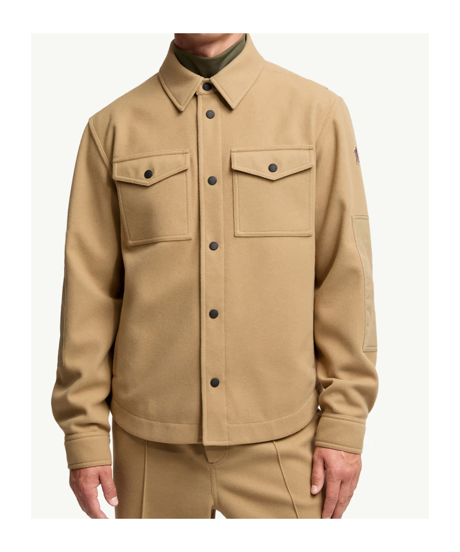 Moncler Brushed Jersey Snap-front Overshirt In Brown