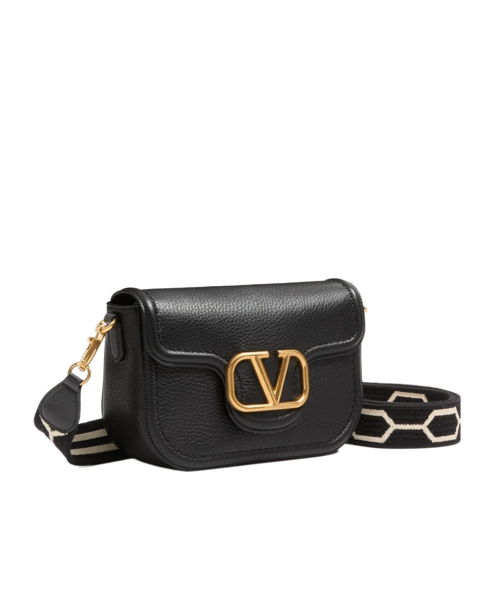 VALENTINO GARAVANI VALENTINO GARAVANI ALLTIME SHOULDER BAG IN GRAINY CALFSKIN WITH JACQUARD RIBBON STRAP