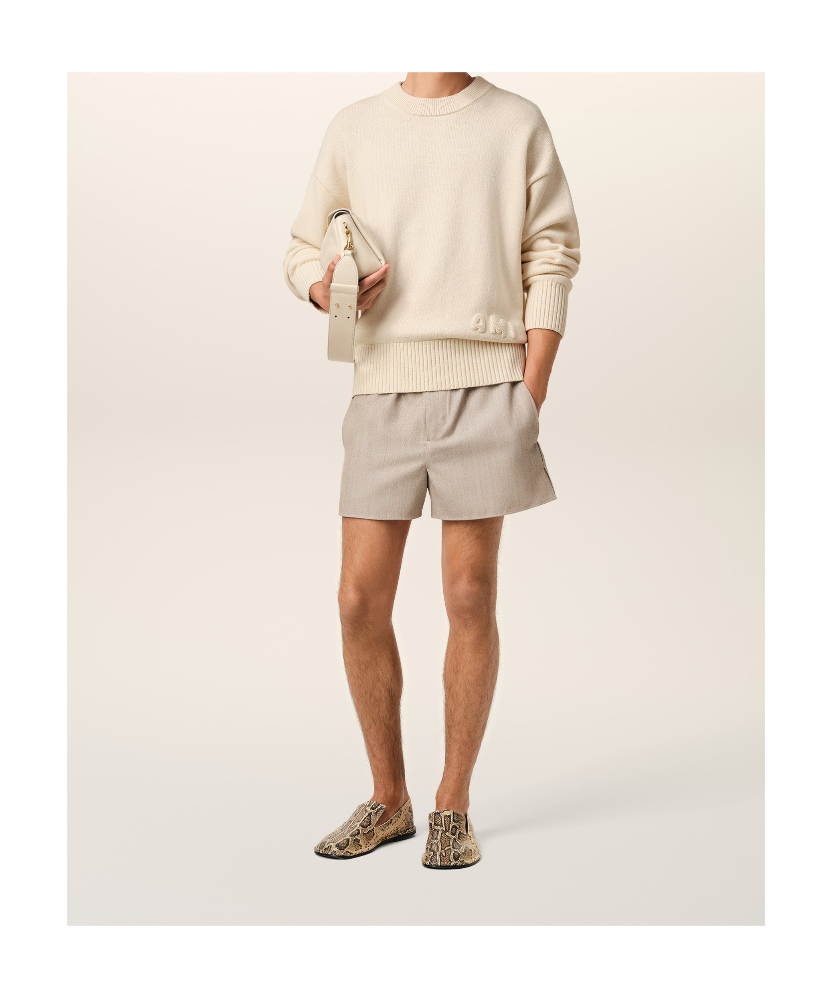 Shop Ami Alexandre Mattiussi Ami Logo Embroidered Crewneck Jumper In Nude