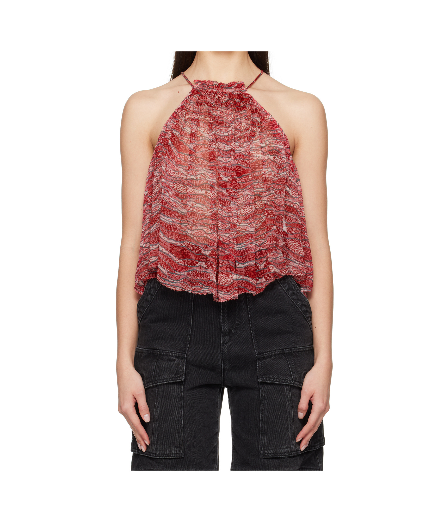 Isabel Marant Étoile Red Printed Muslin Akila Top In Black