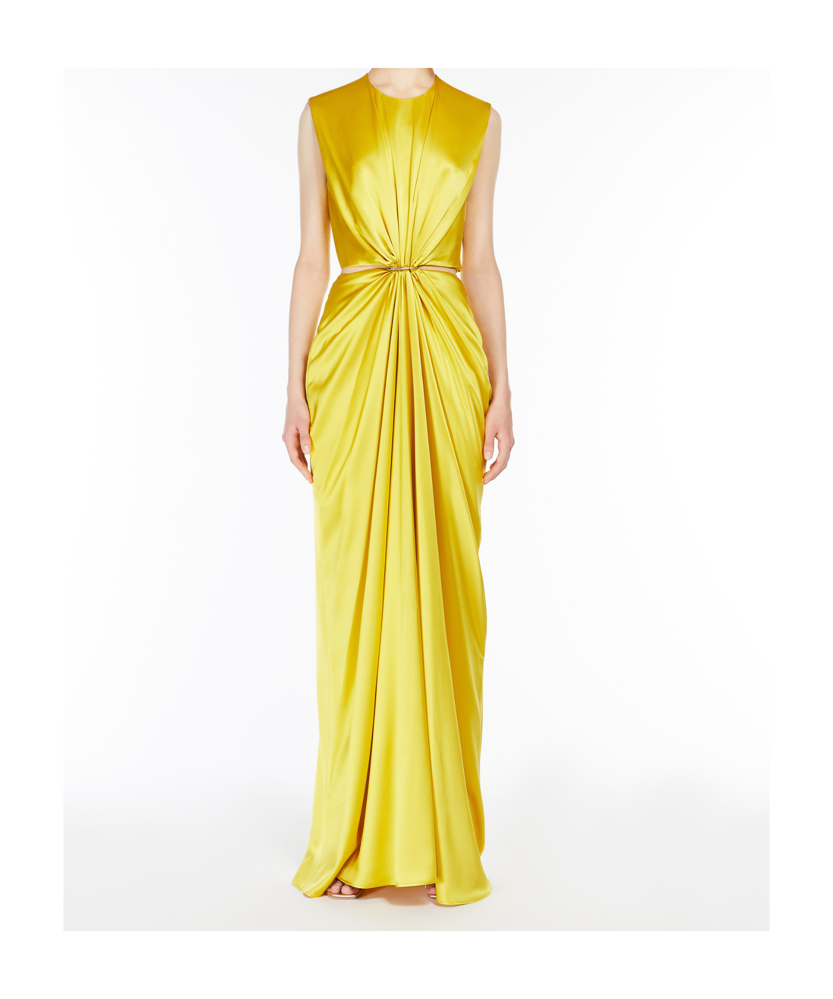 Max Mara Front Draped Dress With Metal Ring Accent In Yellow