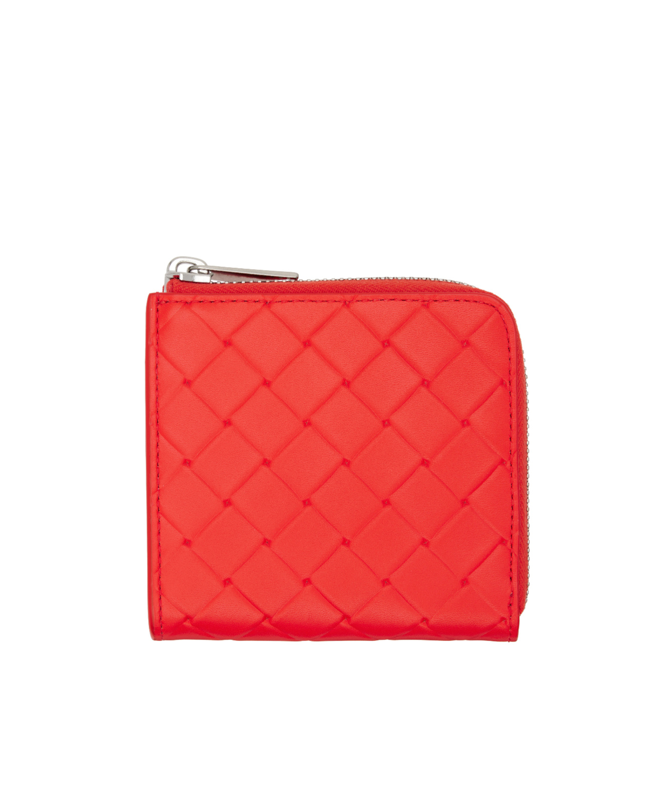 Bottega Veneta Orange Intrecciato Stamp Square Zip Around Wallet In Red