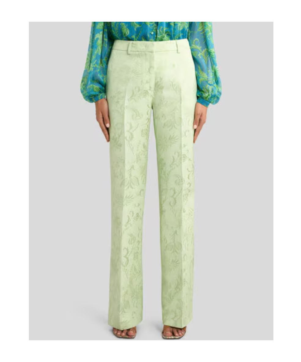 Etro Jacquard Bootcut Trousers With Floral Motif In Green
