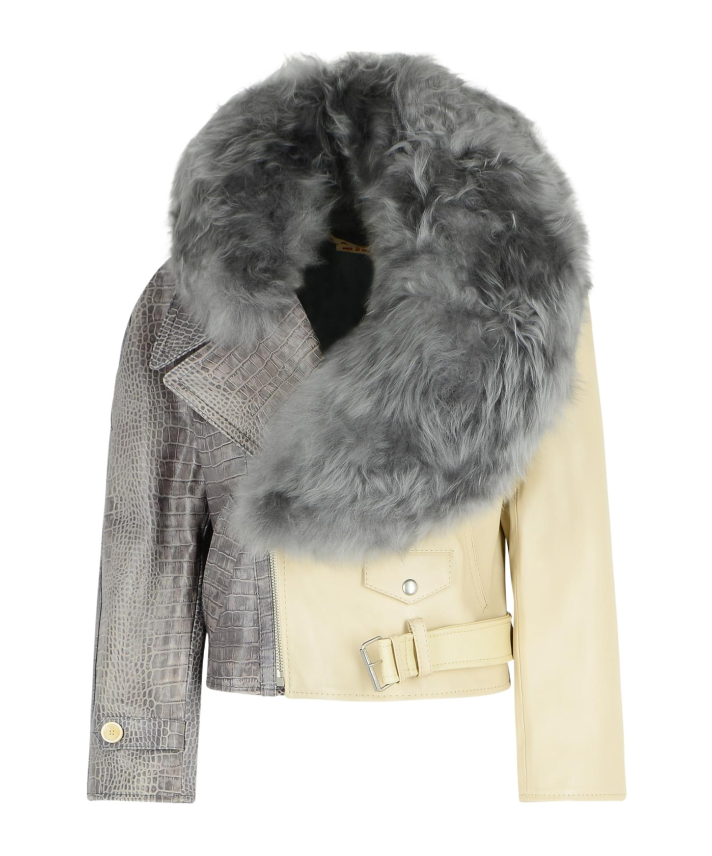 Marni Asymmetric Crocodile Texture Jacket Belt In Gray