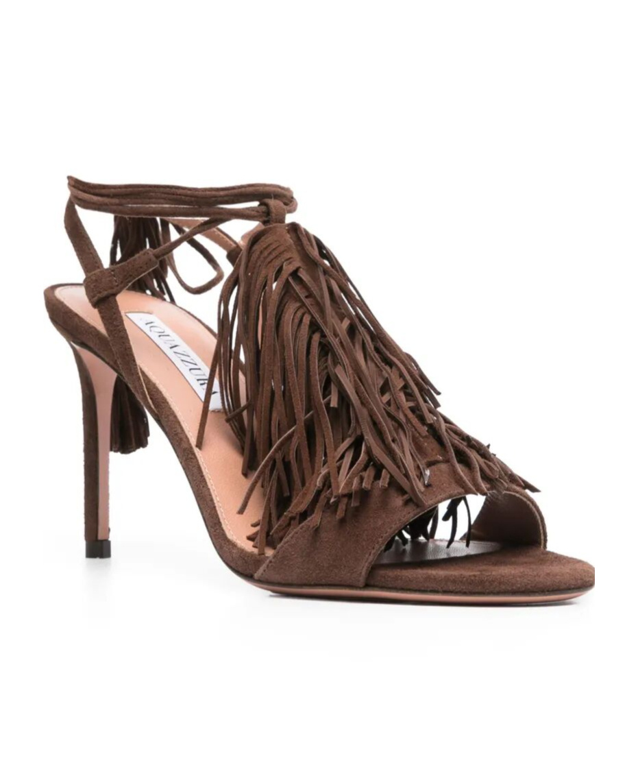 Aquazzura 85mm Fringed Sandals In Brown