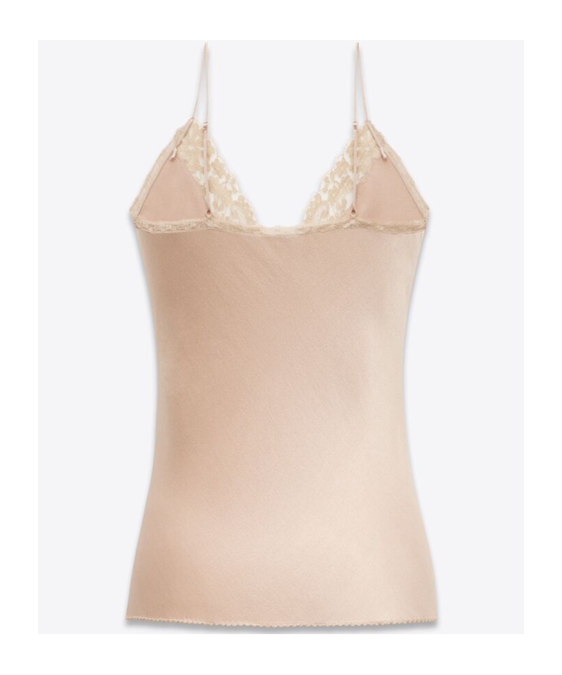 Saint Laurent Silk Satin And Lace Sling In Nude