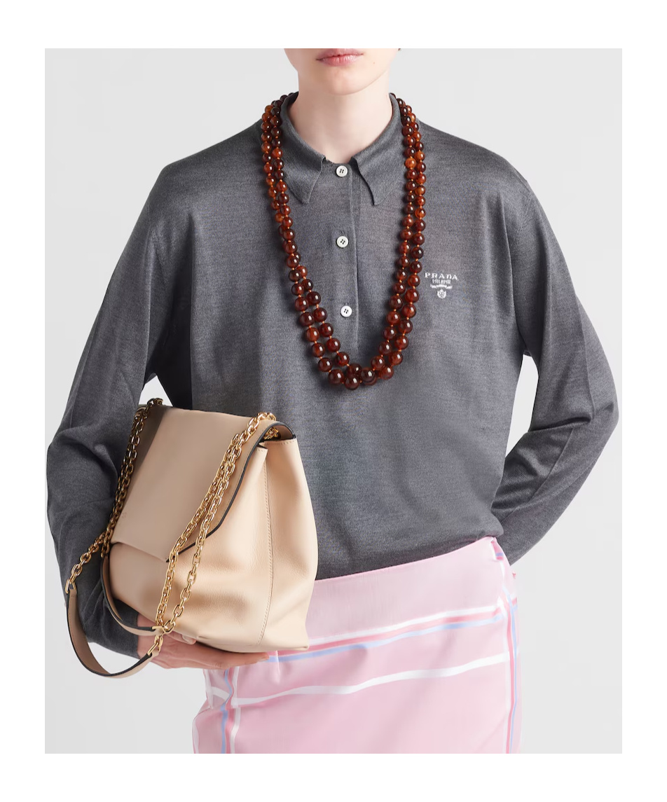 Prada Logo-embroidered Relaxed-fit Silk Polo Shirt In Gray