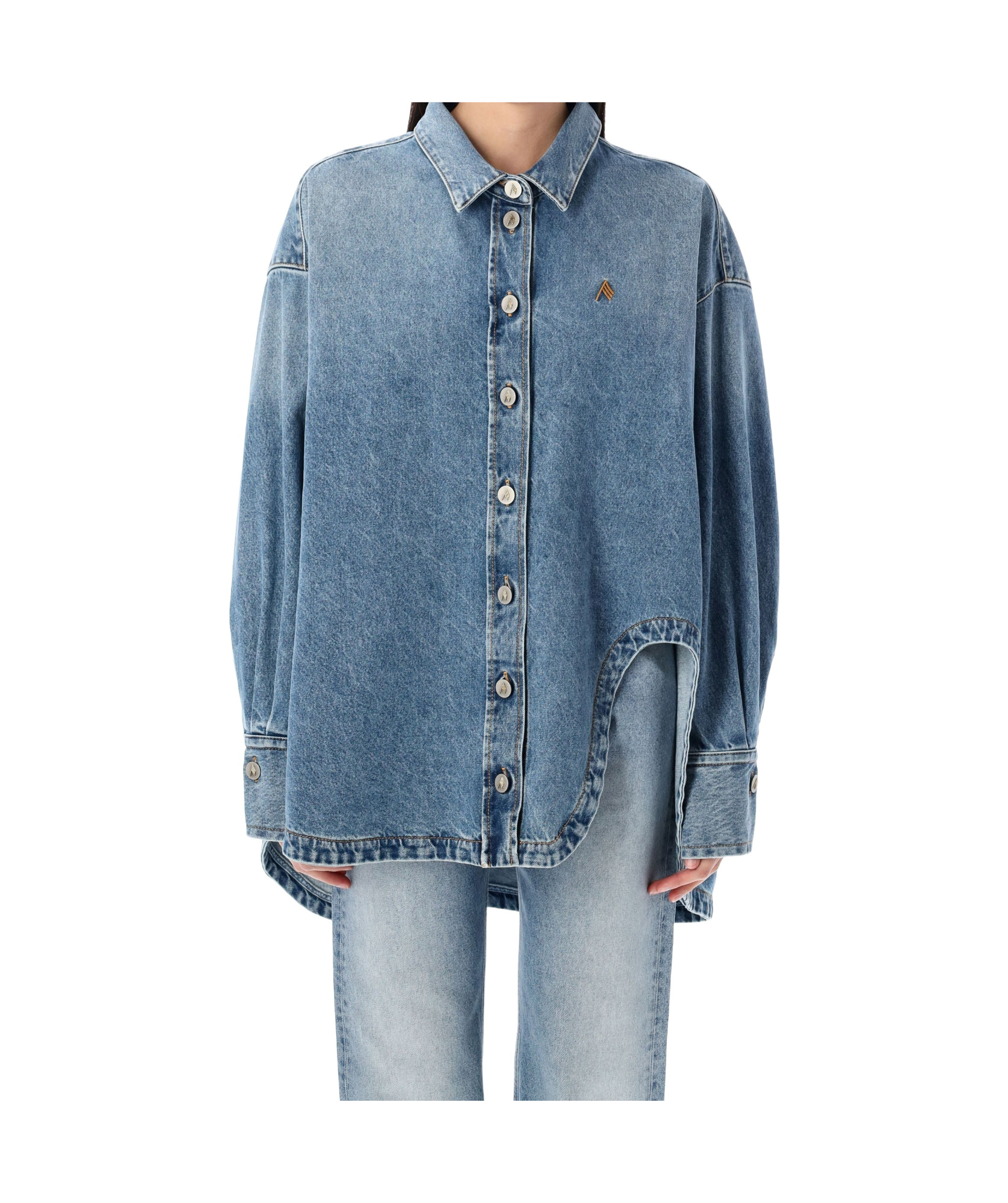 Attico Diana Denim Shirt Long Sleeves In Blue