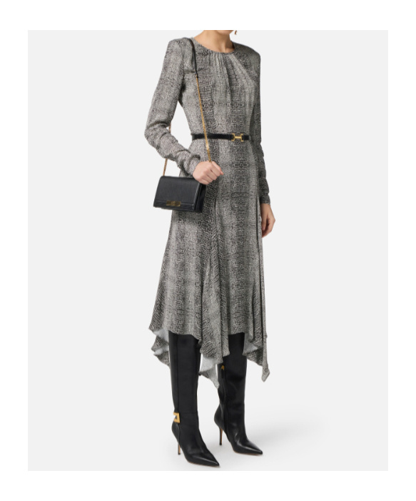 Elisabetta Franchi Python-print Belted Asymmetric Dress In Gray
