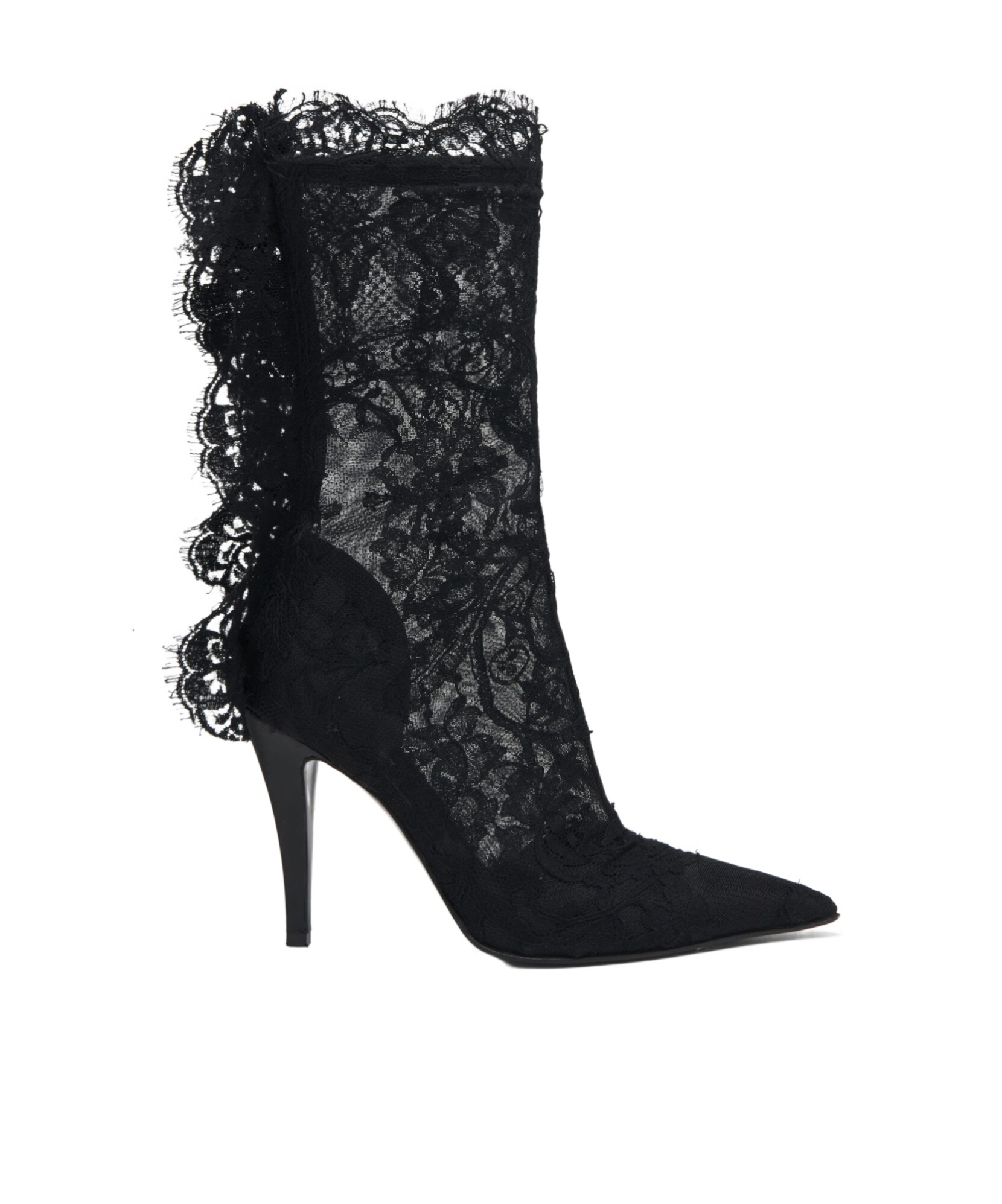 Alexander Mcqueen Lace Overlay Pointed Toe Stiletto Boots In Black