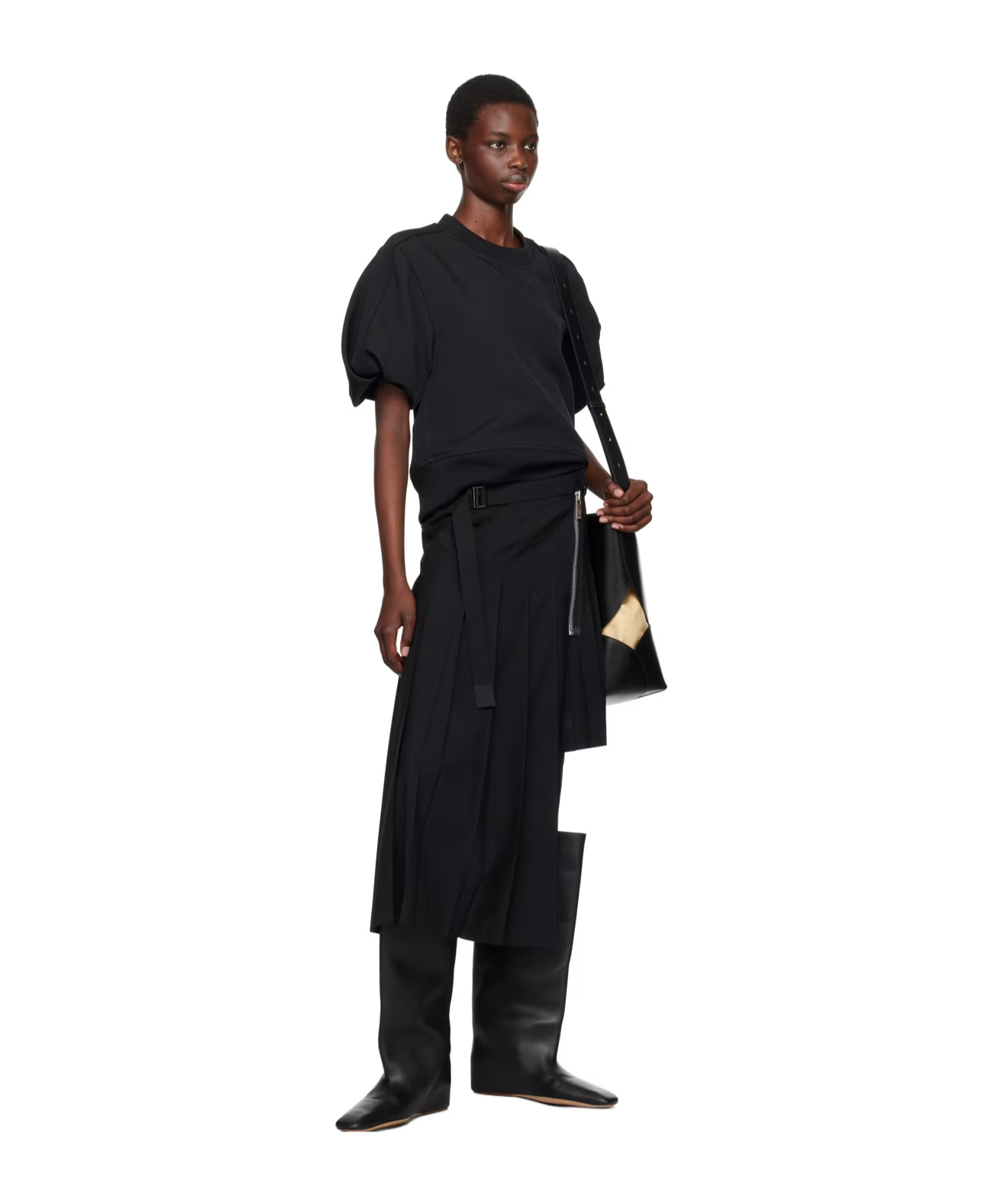 SACAI ROUND-COLLAR SHORT-SLEEVE SWEATER