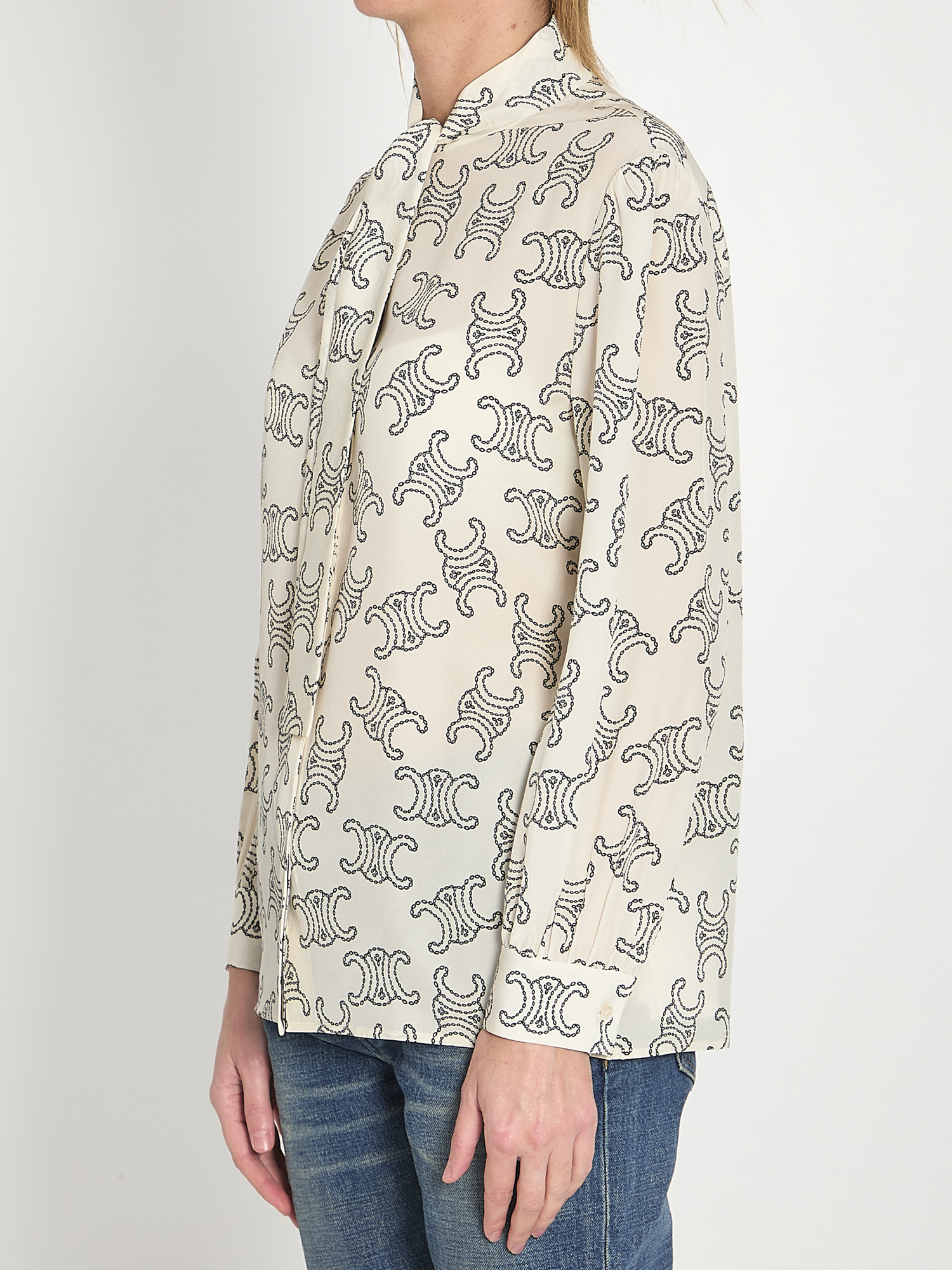 Celine Lapel Long-sleeved Shirt In White